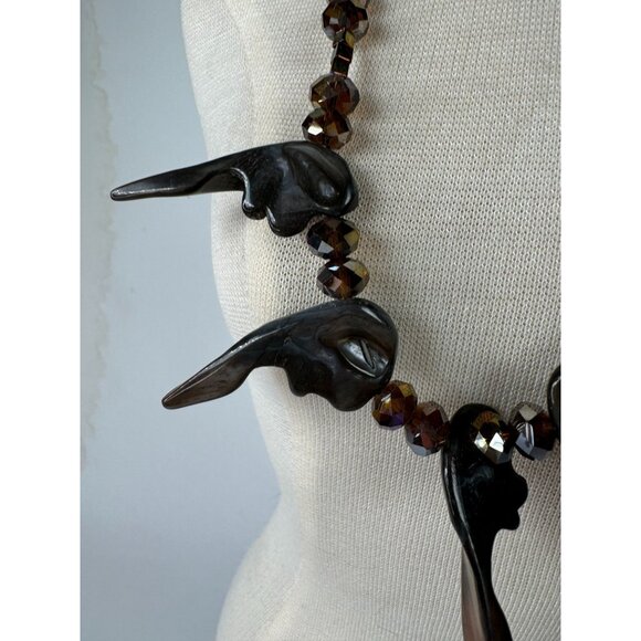 Handcrafted Smoky Quartz & Carved Stone Necklace With Toggle Clasp - Picture 13 of 16